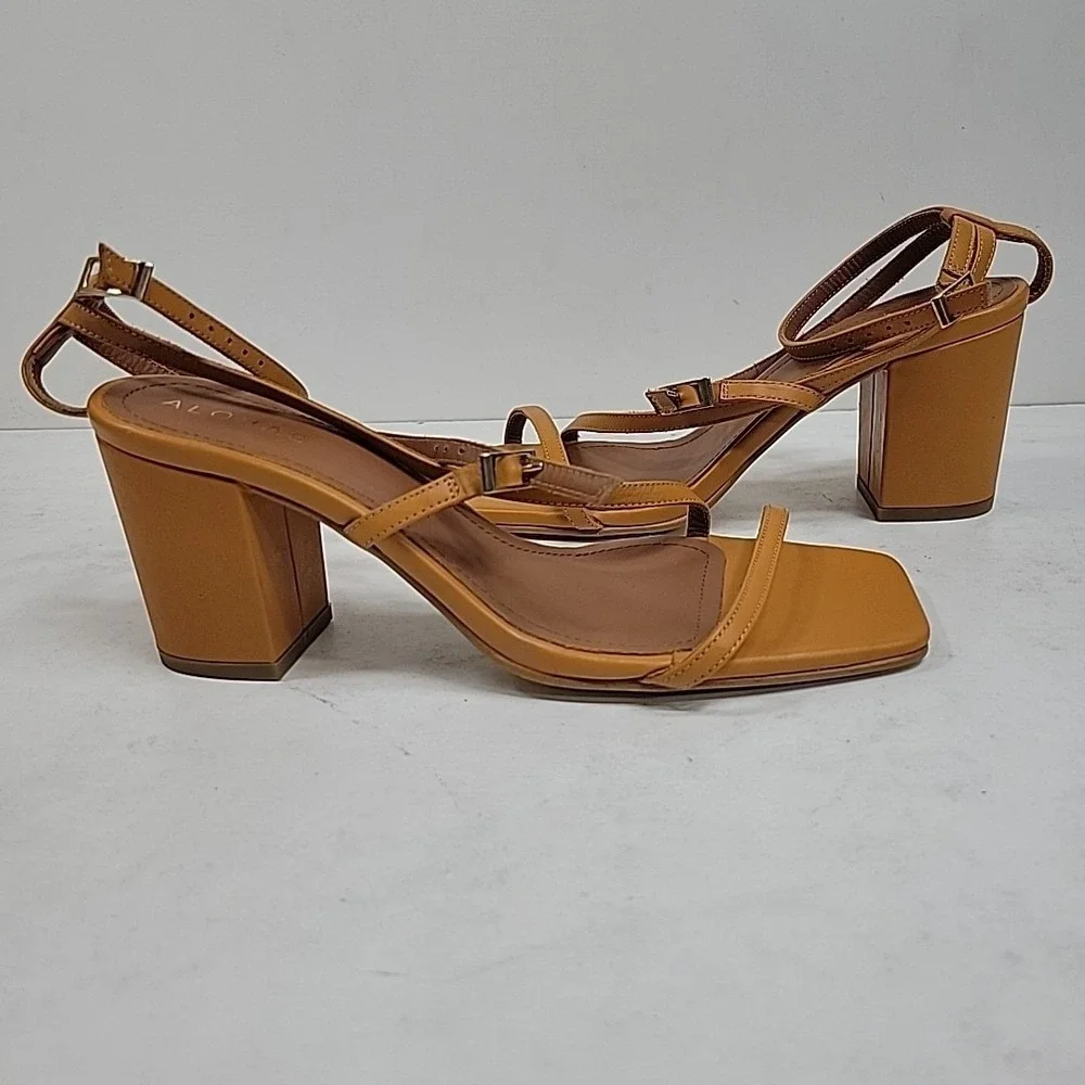 Alohas Women's Mustard Yellow Strappy Block Heel Sandals Sz 8.5 Spain